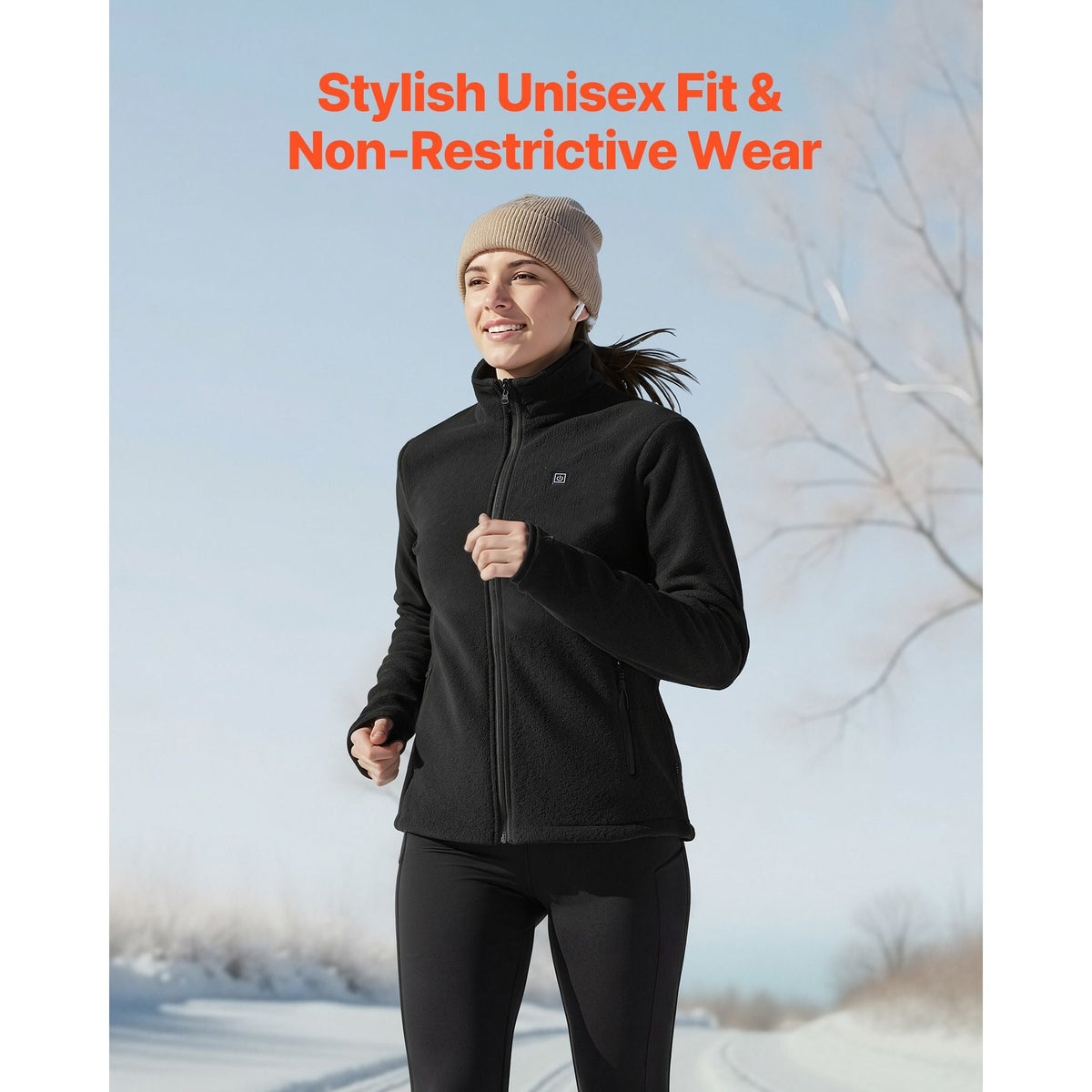 Heated Fleece Jacket for Women, Heated Sweatshirt with 7.4V 16000mAh Rechargeable Power Bank Pack, 6 Heating Zones, 3 Temp Levels, 3h/6h/10h Warmth, for Winter Outdoor Camping, Black, XXXL Size