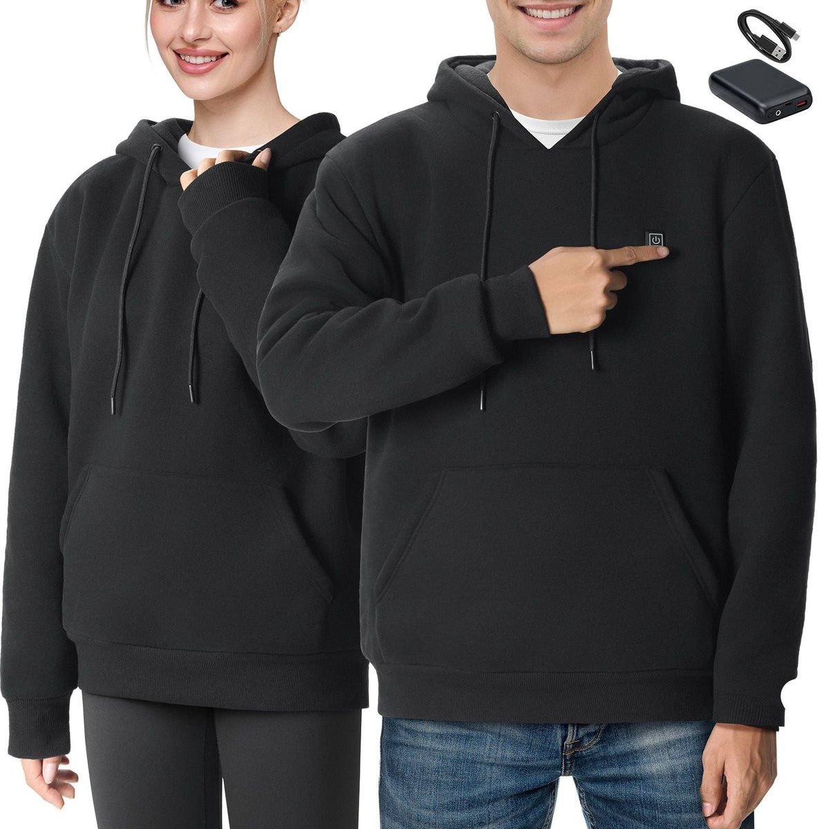 Heated Hoodie, Unisex Heated Sweatshirt with Battery Pack 7.4V, Electric Jacket with 5 Heating Zones for Men & Women, Lightweight Warm Heated Outdoor Pullover for Fishing Camping, M Size Black