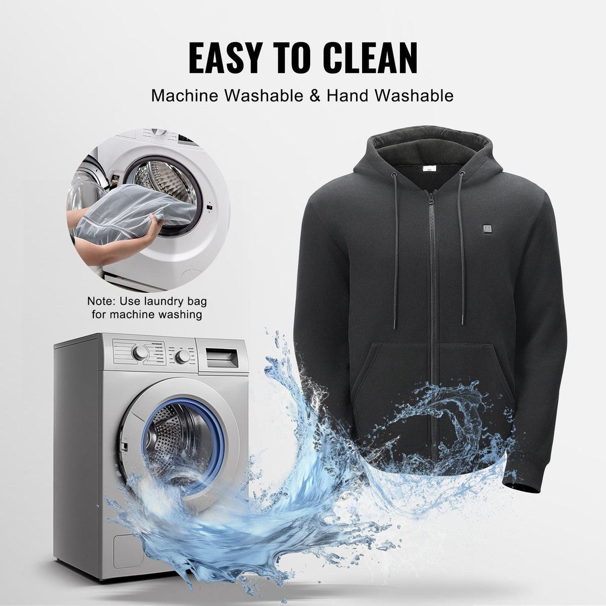 Heated Hoodie, Unisex Heated Sweatshirt with Battery Pack 7.4V, Zip Up Electric Jacket with 5 Heating Zones for Men & Women, Lightweight Warm Heated Outdoor Pullover for Camping, S Size Black
