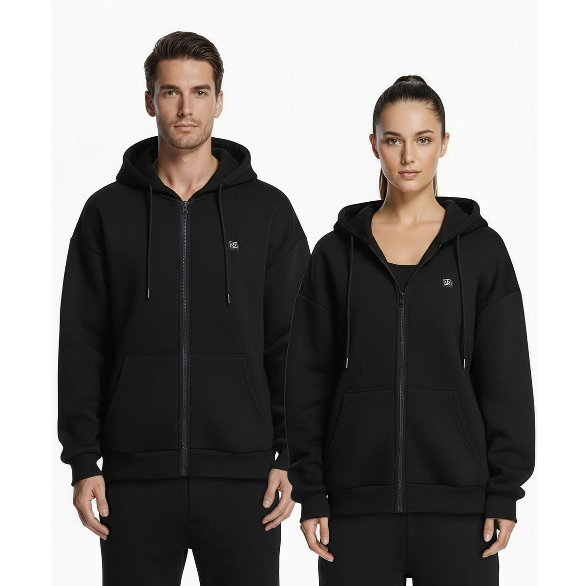Heated Jacket Hoodie for Men Women, Heated Sweatshirt Unisex Full-Zip with 7.4V 16000mAh Power Bank Pack, 5 Heating Zones, 3 Temp Levels, 4-8H Warmth, for Winter Outdoor Camping, Black, XXL Size