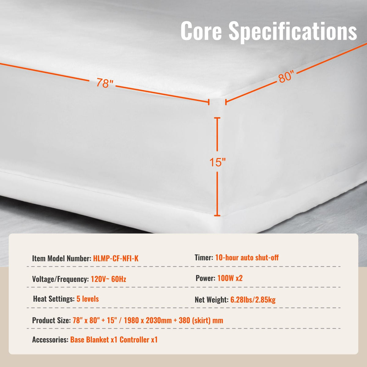 Heated Mattress Pad, 78 x 80 in, King Electric Bed Warmer with 1-5 Heat Settings Control, 10-Hour Auto Shut Off, Machine-Wash Breathable Coral Fleece Heating Electric Mattress Sheets, White