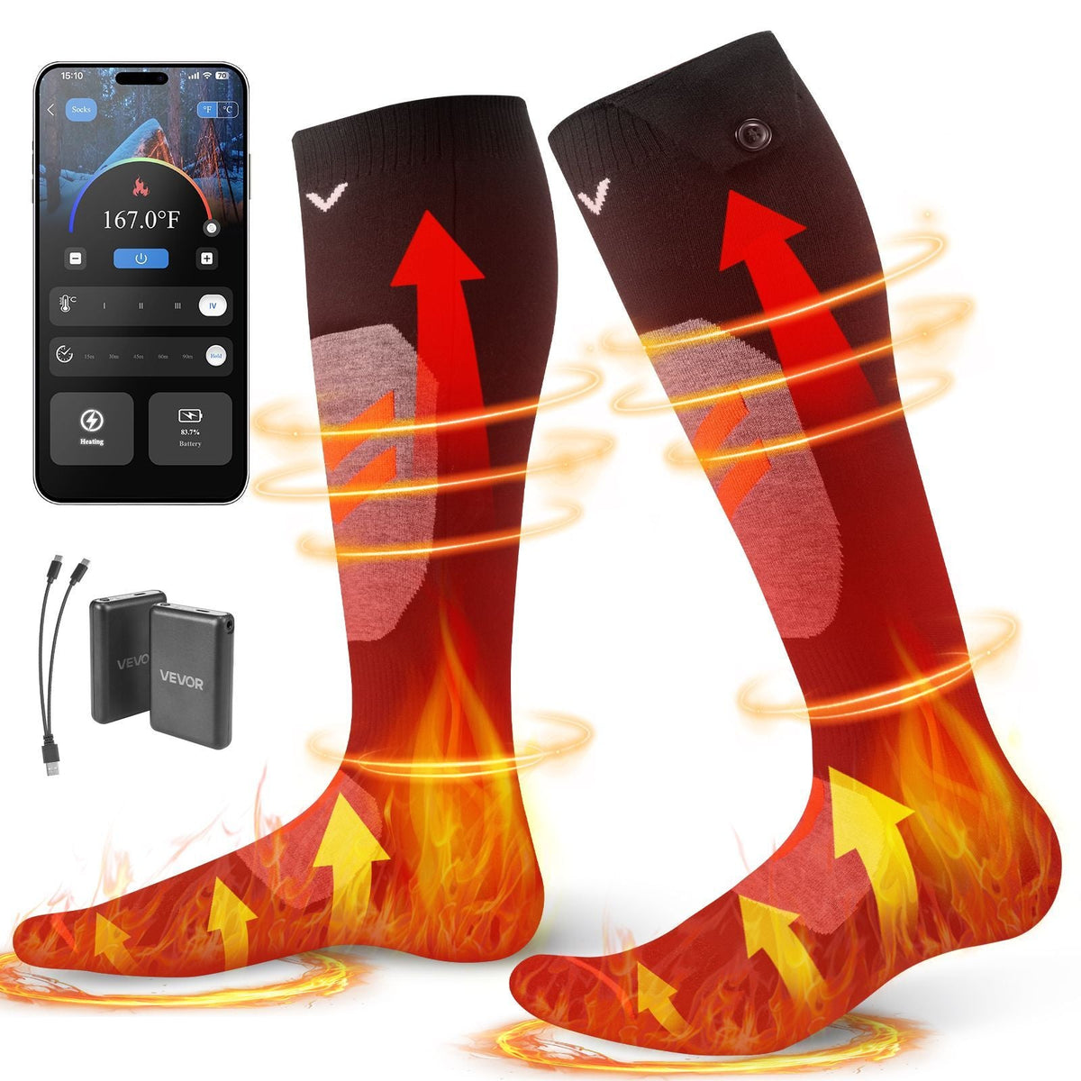 Heated Socks, Small Size, 5000mAh Battery Rechargeable Heating Socks with 4 Heating Levels, Electric Heated Sock with APP Control for Men Women, Foot Warmer for Hunting Riding Camping Hiking