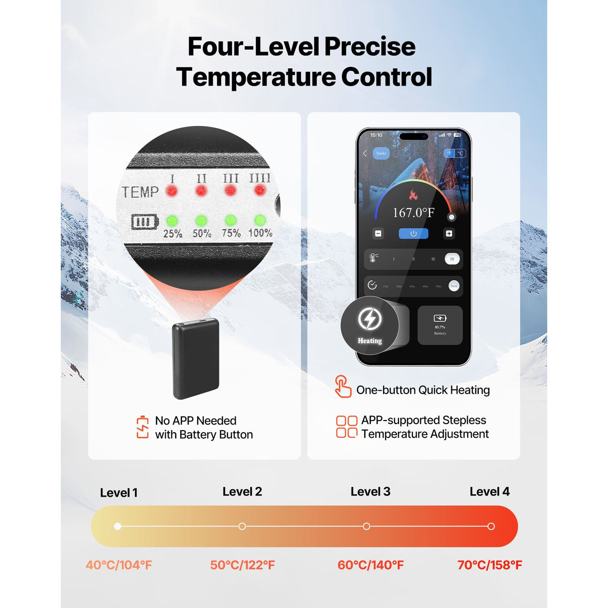 Heated Socks, X-Large Size, 5000mAh Battery Rechargeable Heating Socks with 4 Heating Levels, Electric Heated Sock with APP Control for Men Women, Foot Warmer for Hunting Riding Camping Hiking