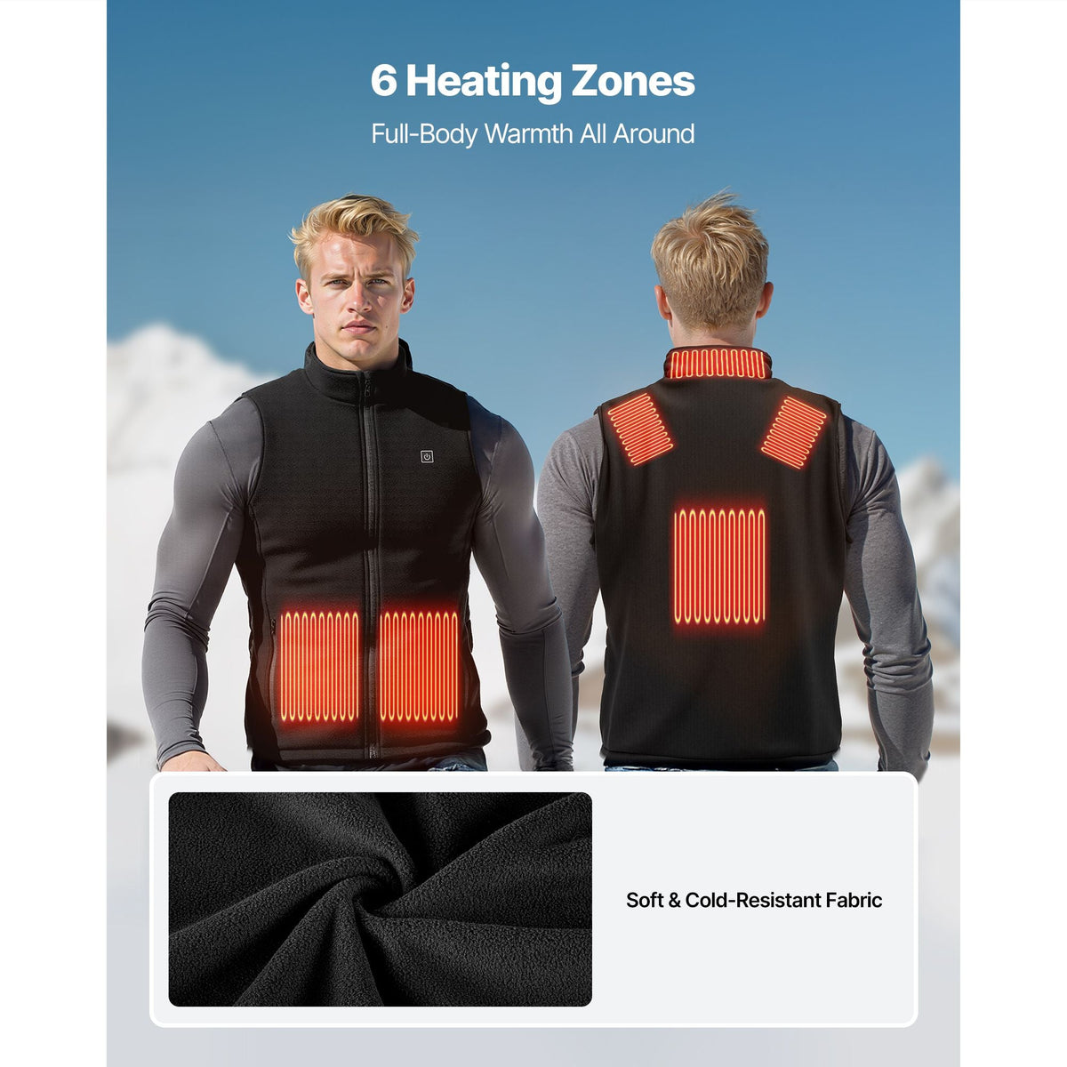 Heated Vest, Men Electric Heating Vest with 16000 mAh Battery Pack, 6 Heating Zones Lightweight Rechargeable Winter-Vest with 3 Levels, for Outdoor Hiking Camping Fishing Skiing, Size XL