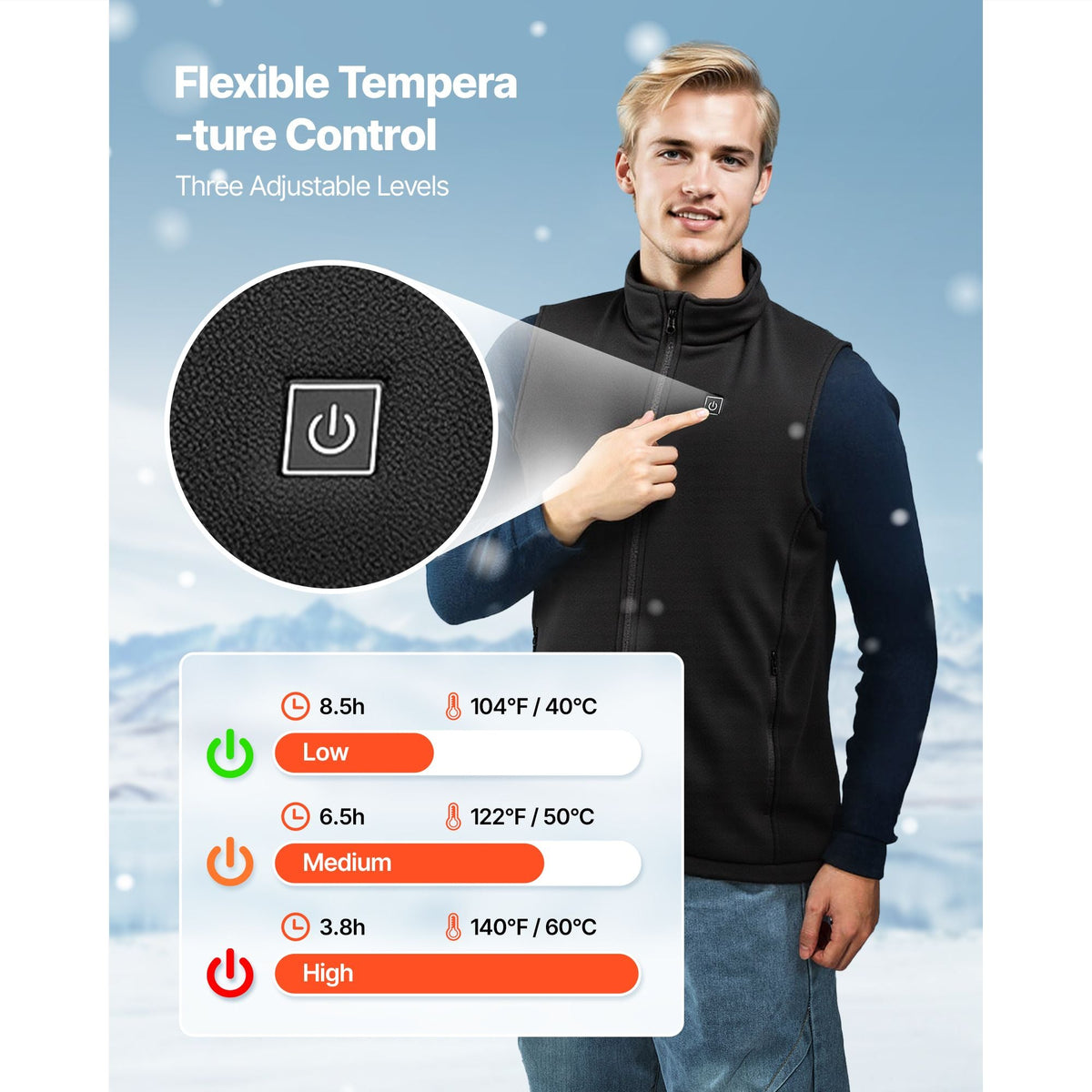 Heated Vest, Men Electric Heating Vest with 16000 mAh Battery Pack, 6 Heating Zones Lightweight Rechargeable Winter-Vest with 3 Levels, for Outdoor Hiking Camping Fishing Skiing, Size XL