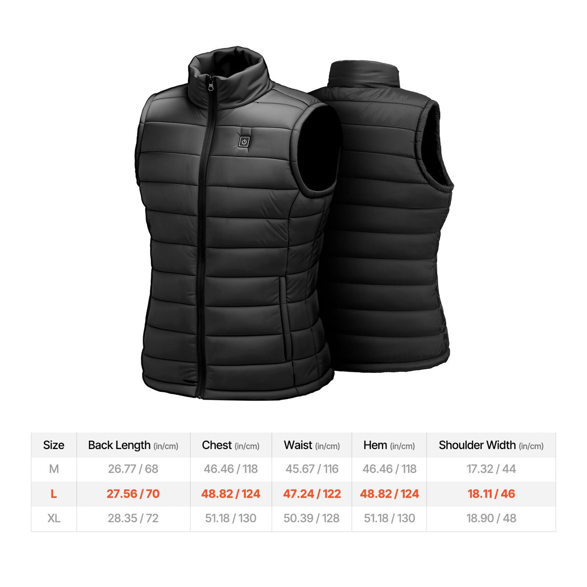 Heated Vest, Men Electric Heating Vest with 16000 mAh Battery Pack, 8 Heating Zones Lightweight Rechargeable Winter-Vest with 3 Levels, for Outdoor Hiking Camping Fishing Skiing, Size L