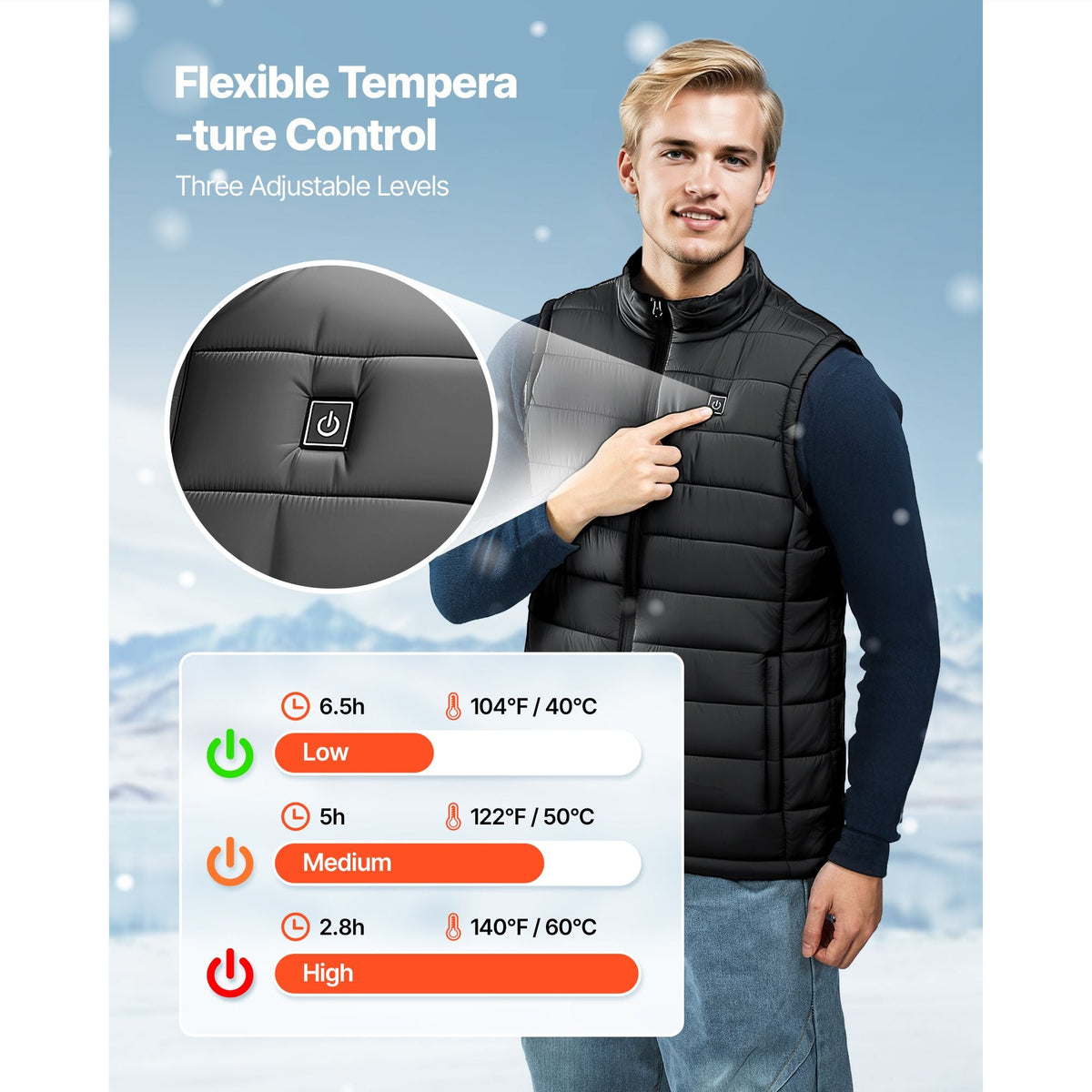Heated Vest, Men Electric Heating Vest with 16000 mAh Battery Pack, 8 Heating Zones Lightweight Rechargeable Winter-Vest with 3 Levels, for Outdoor Hiking Camping Fishing Skiing, Size XL