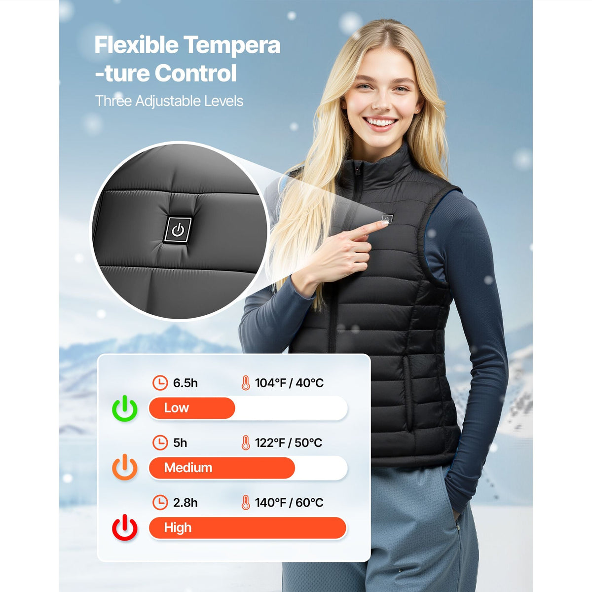 Heated Vest, Women Electric Heating Vest with 16000 mAh Battery Pack, 8 Heating Zones Lightweight Rechargeable Winter-Vest with 3 Levels, for Outdoor Hiking Camping Fishing Skiing, Size M
