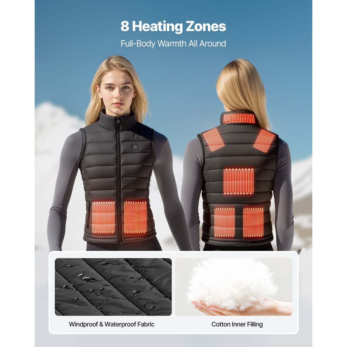 Heated Vest, Women Electric Heating Vest with 16000 mAh Battery Pack, 8 Heating Zones Lightweight Rechargeable Winter-Vest with 3 Levels, for Outdoor Hiking Camping Fishing Skiing, Size S