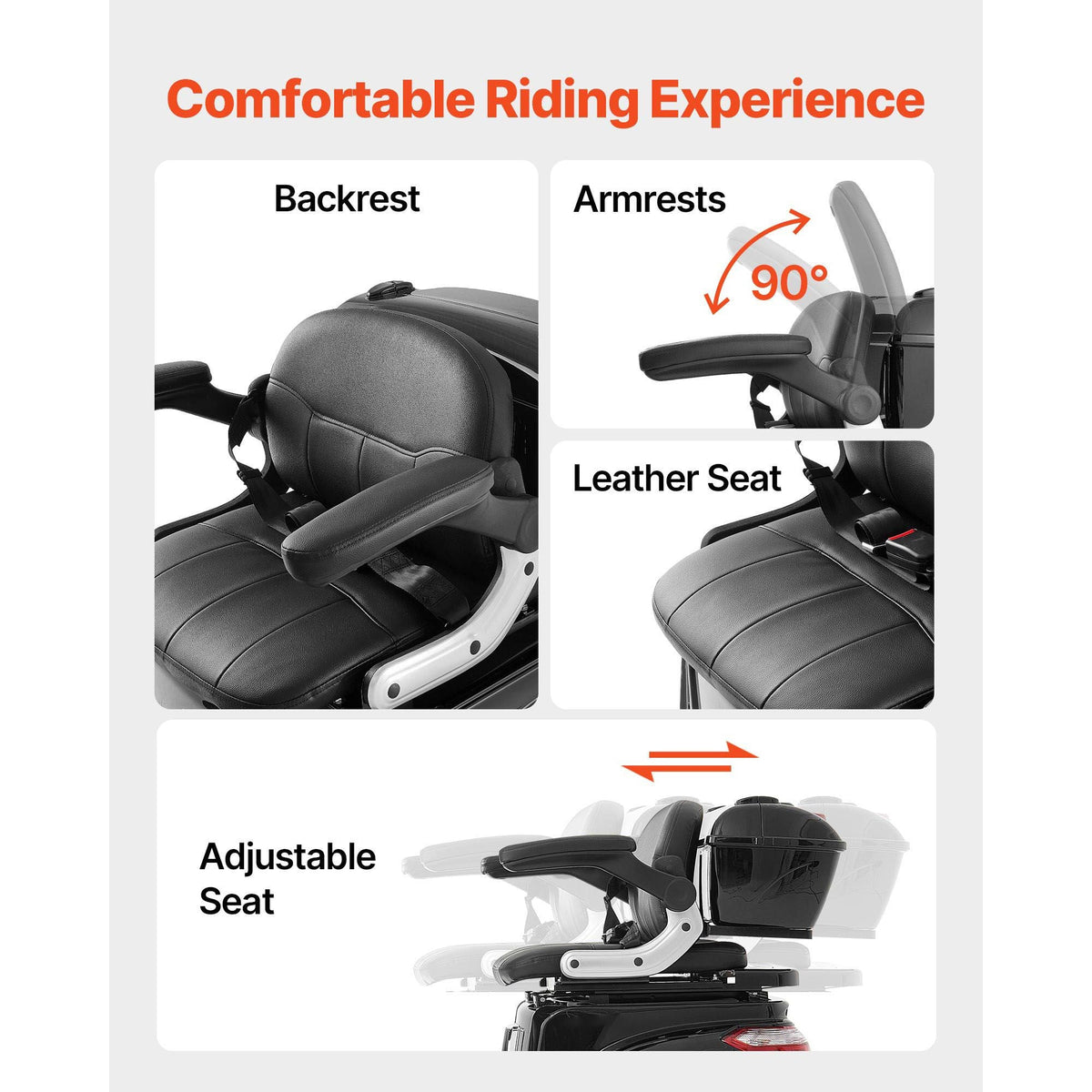 Heavy Duty 3-Wheel Mobility Scooters for Seniors & Adults, 500lbs Capacity, 21.5 Miles 3-Speed Long Range, 1000W All Terrain Electric Recreational Scooter Wheelchair, 20° Max Climbing Capacity