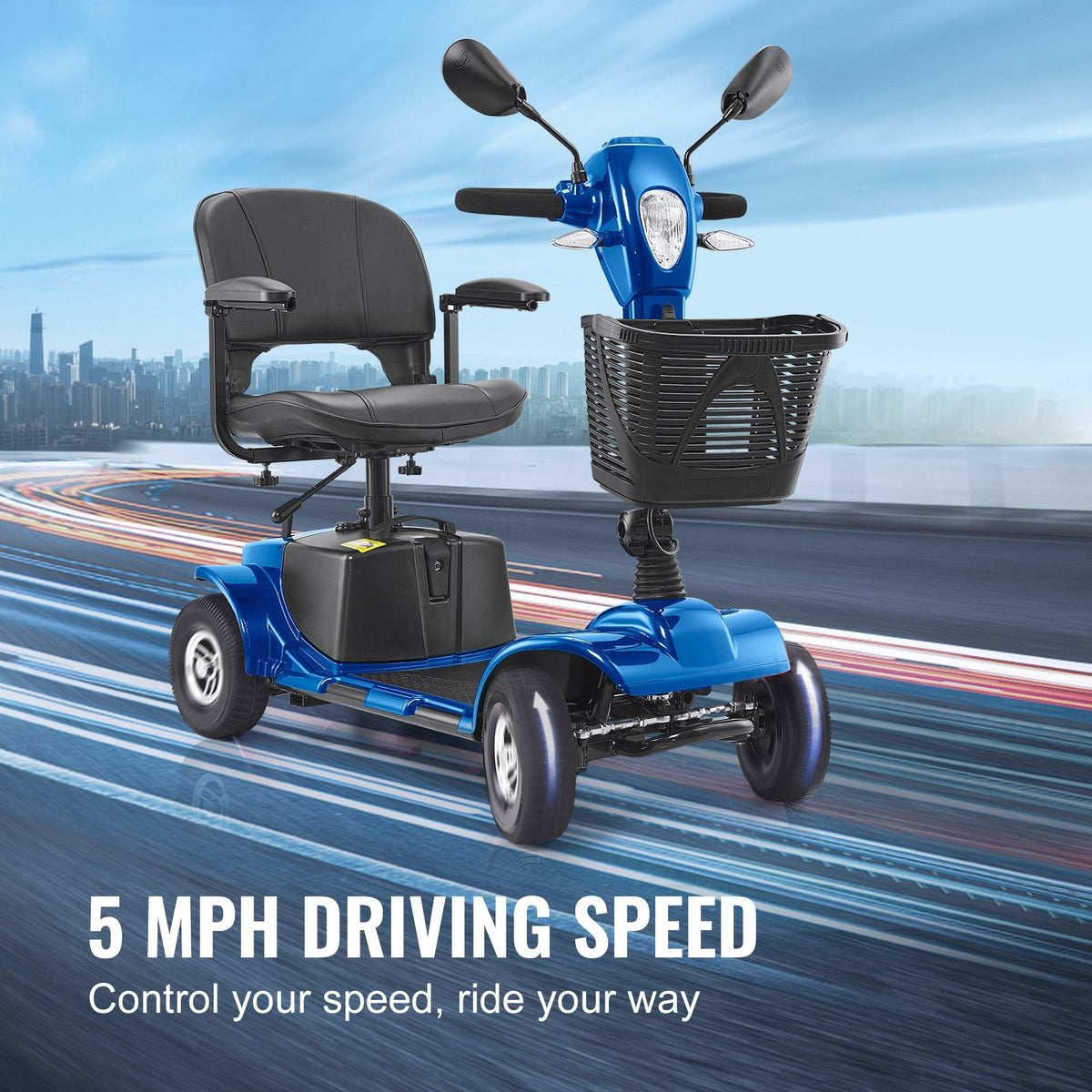 Heavy-Duty 4 Wheel Mobility Scooter for Adults & Seniors - Folding Electric Powered Mobility Scooter & 12 Mile Long Range, All Terrain Travel Scooter with 9° Climbing Capacity, 265lb Capacity