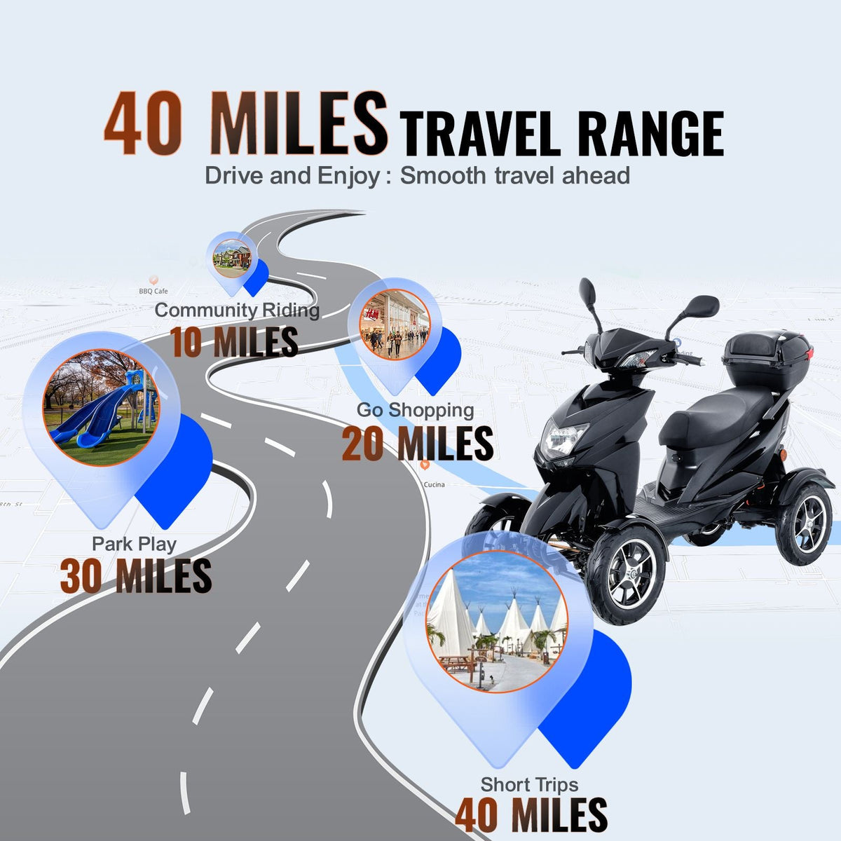 Heavy Duty 4-Wheel Mobility Scooters for Seniors & Adults 450lbs Capacity - 40 Miles 3-Speed Long Range, 500W All Terrain Electric Recreational Scooter Wheelchair with 20° Max Climbing Capacity