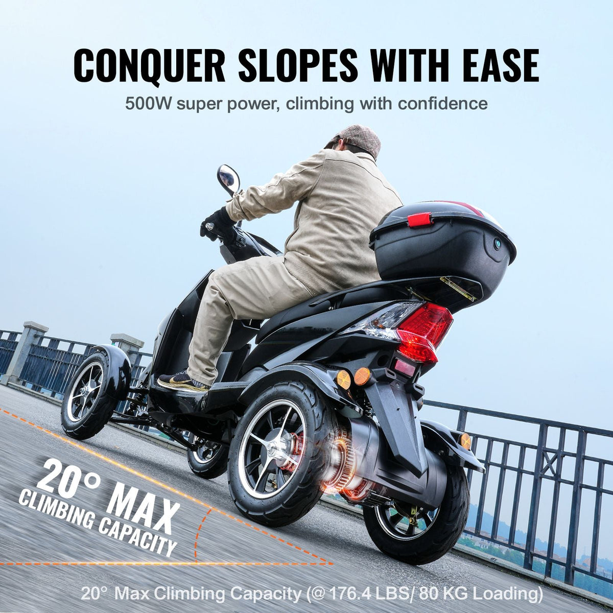 Heavy Duty 4-Wheel Mobility Scooters for Seniors & Adults 450lbs Capacity - 40 Miles 3-Speed Long Range, 500W All Terrain Electric Recreational Scooter Wheelchair with 20° Max Climbing Capacity