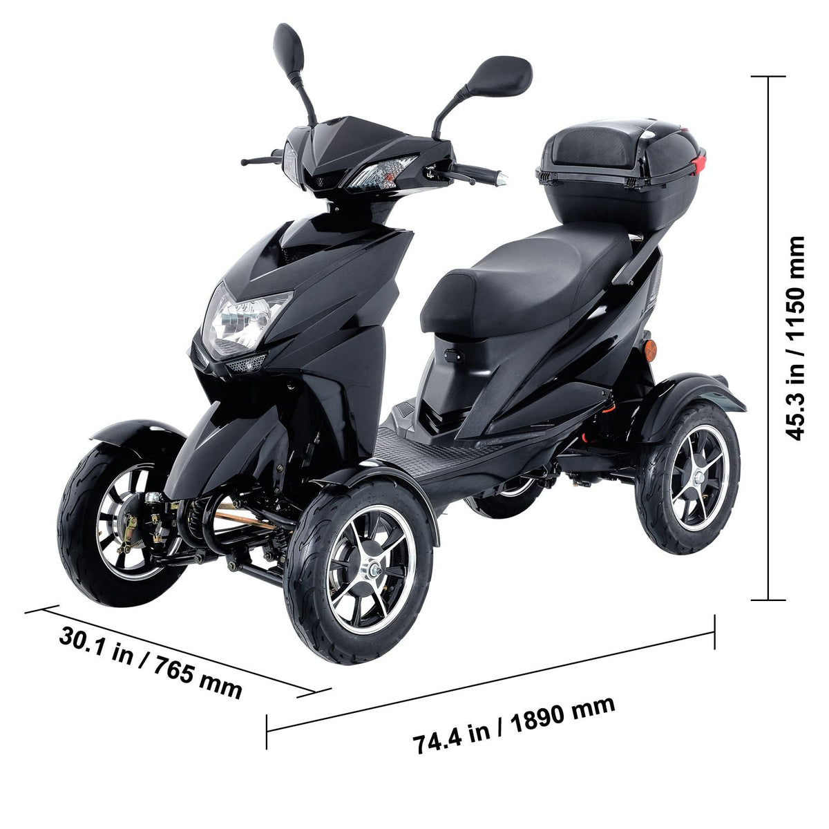 Heavy Duty 4-Wheel Mobility Scooters for Seniors & Adults 450lbs Capacity - 40 Miles 3-Speed Long Range, 500W All Terrain Electric Recreational Scooter Wheelchair with 20° Max Climbing Capacity