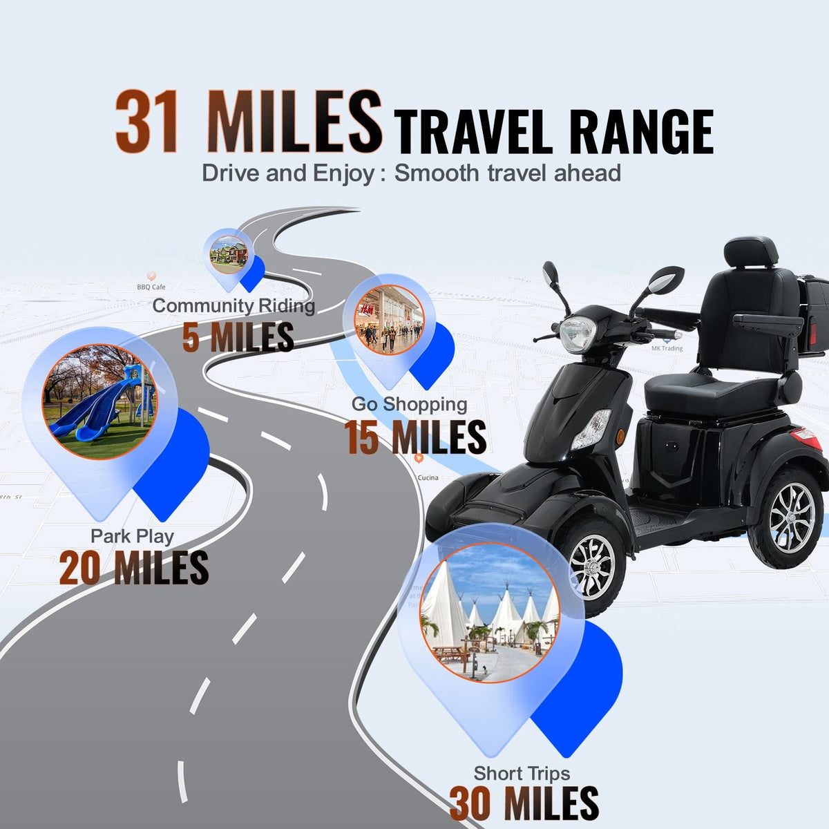 Heavy Duty 4-Wheel Mobility Scooters for Seniors & Adults 500lbs Capacity - 31 Miles 3-Speed Long Range, 800W All Terrain Electric Recreational Scooter Wheelchair with 25° Max Climbing Capacity