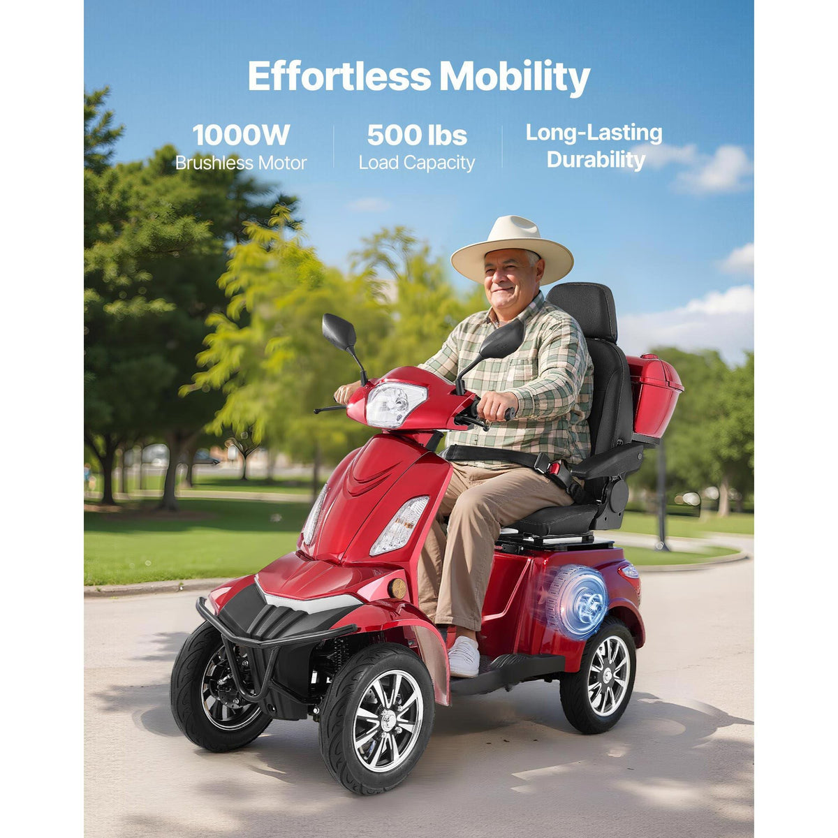 Heavy Duty 4-Wheel Mobility Scooters for Seniors & Adults, 500lbs Capacity, 21.5 Miles 3-Speed Long Range, 1000W All Terrain Electric Recreational Scooter Wheelchair, 20° Max Climbing Capacity