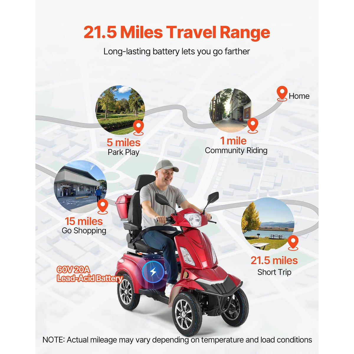 Heavy Duty 4-Wheel Mobility Scooters for Seniors & Adults, 500lbs Capacity, 21.5 Miles 3-Speed Long Range, 1000W All Terrain Electric Recreational Scooter Wheelchair, 20° Max Climbing Capacity
