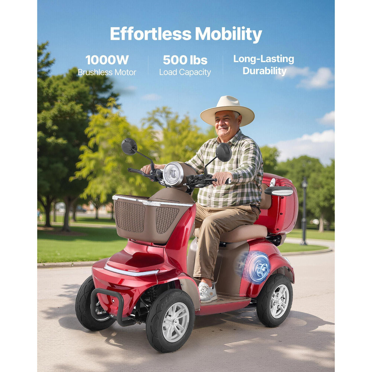 Heavy Duty 4-Wheel Mobility Scooters for Seniors & Adults, 500lbs Capacity, 21.5 Miles 3-Speed Long Range, 1000W All Terrain Electric Recreational Scooter Wheelchair, 20° Max Climbing Capacity