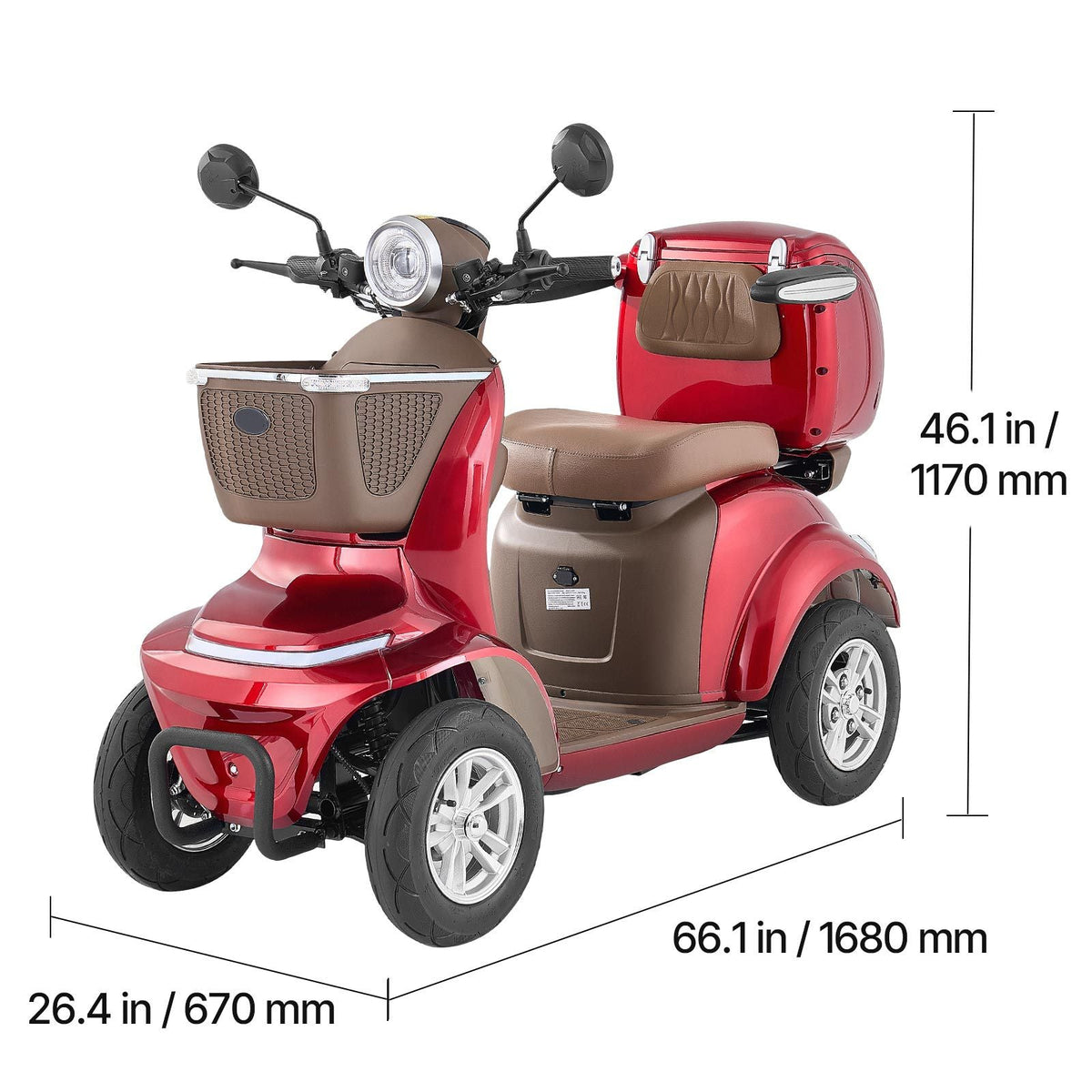 Heavy Duty 4-Wheel Mobility Scooters for Seniors & Adults, 500lbs Capacity, 21.5 Miles 3-Speed Long Range, 1000W All Terrain Electric Recreational Scooter Wheelchair, 20° Max Climbing Capacity