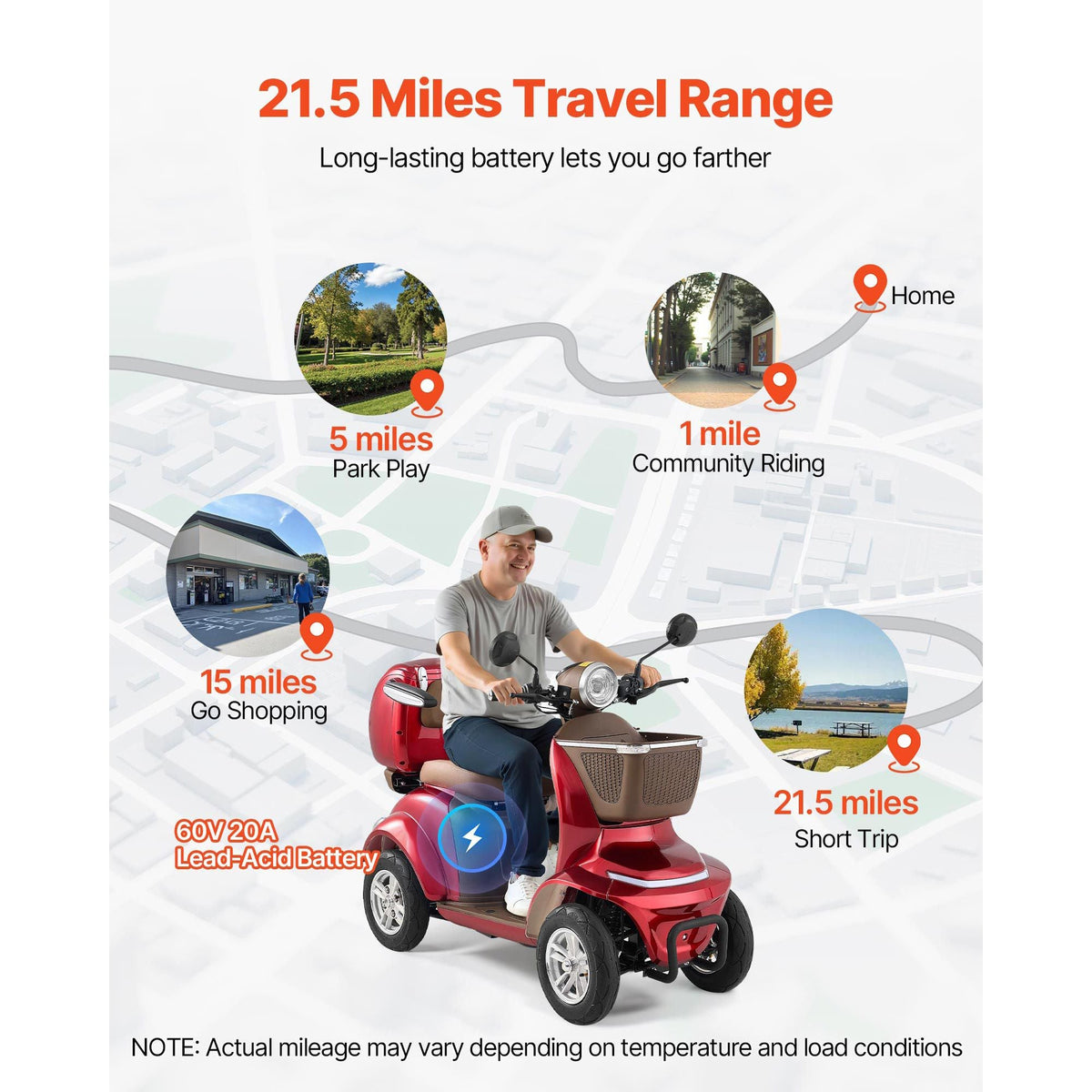 Heavy Duty 4-Wheel Mobility Scooters for Seniors & Adults, 500lbs Capacity, 21.5 Miles 3-Speed Long Range, 1000W All Terrain Electric Recreational Scooter Wheelchair, 20° Max Climbing Capacity
