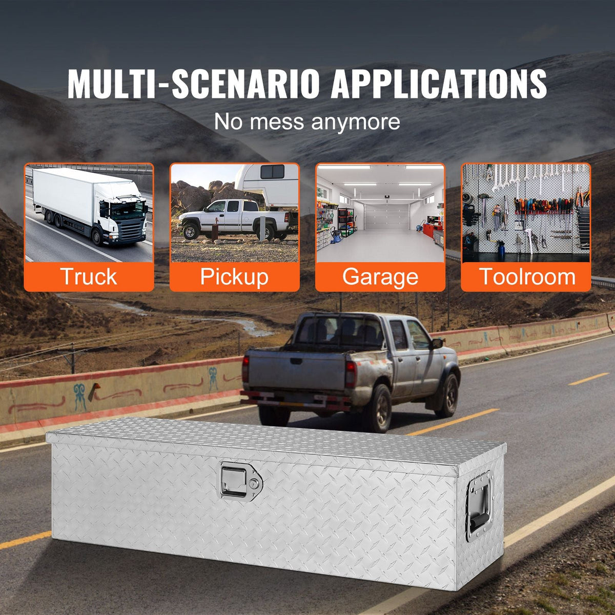 Heavy Duty Aluminum Truck Bed Tool Box, Diamond Plate Tool Box with Side Handle and Lock Keys, Storage Tool Box Chest Box Organizer for Pickup, Truck Bed, RV, Trailer, 39"x13"x10", Silver