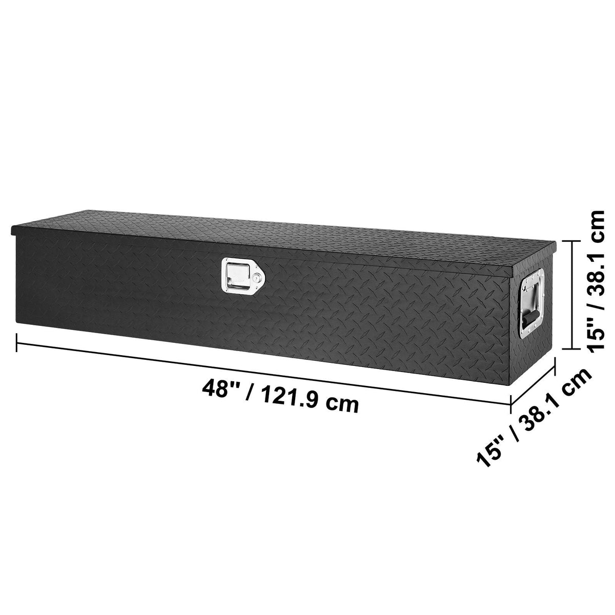 Heavy Duty Aluminum Truck Bed Tool Box, Diamond Plate Tool Box with Side Handle and Lock Keys, Storage Tool Box Chest Box Organizer for Pickup, Truck Bed, RV, Trailer, 48"x15"x15", Black