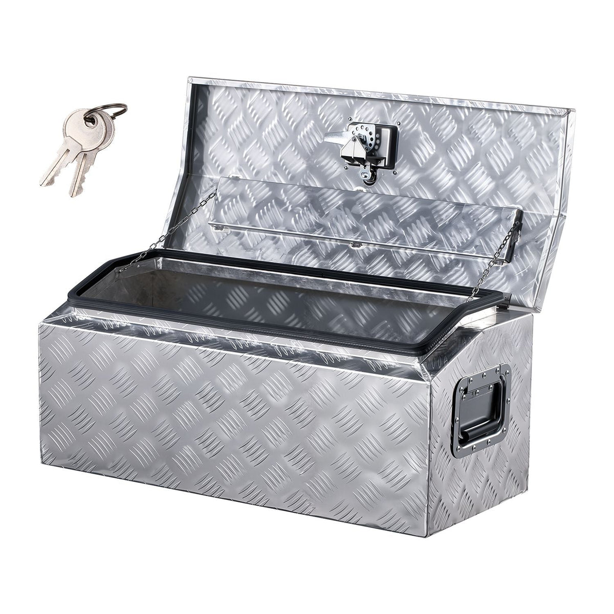 Heavy Duty Aluminum Truck Bed Tool Box, Stripes Plated Tool Box with Side Handle and T-Lock Keys, Storage Toolbox Chest Organizer for Trailer, Pickup, Truck Bed, RV, 30"x13"x13", Silver