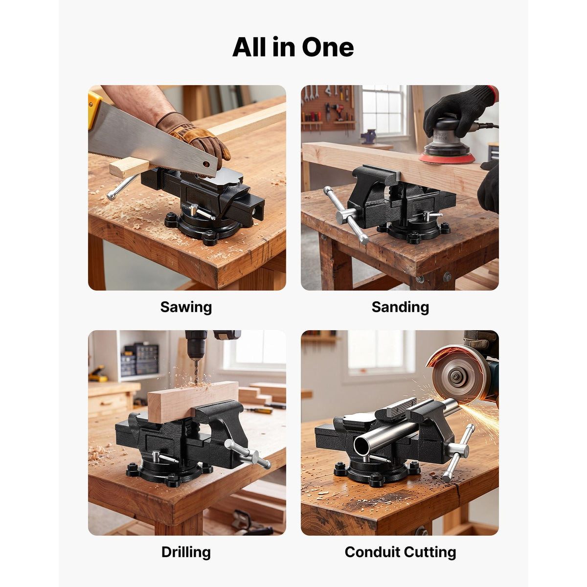 Heavy Duty Bench Vise, 4" Jaw Width, Multi-Purpose Ductile Iron Bench Vise with Anvil and 360-Degree Locking Swivel Base, 2.24" Throat Depth, 4.7" Max Jaw Opening, for Drilling, Pipe Cutting