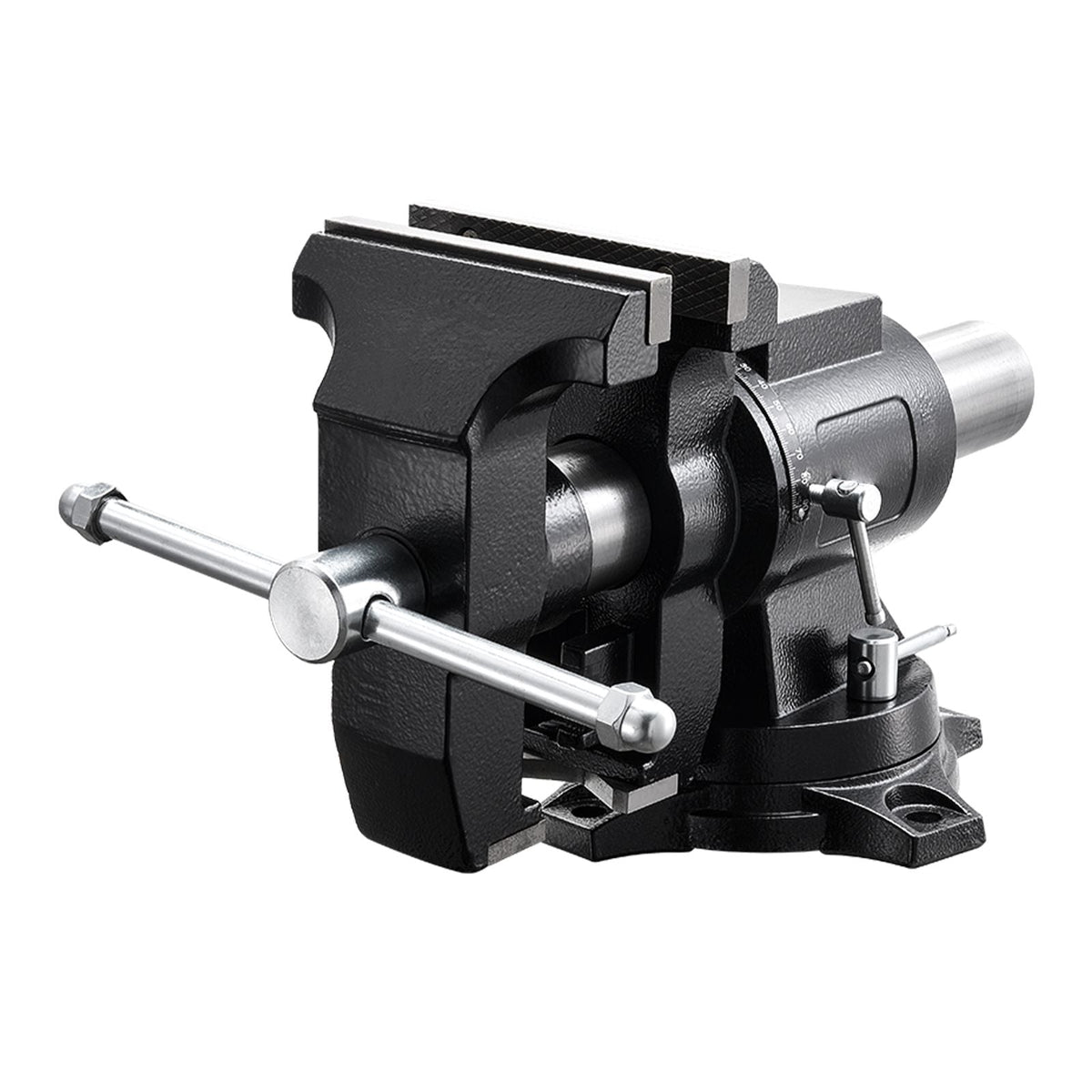 Heavy Duty Bench Vise, 5.5" Jaw Width, Double Swivel Rotating Multi-Purpose Bench Vise, with 360° Locking Swivel Base and Head, 2.76" Throat Depth, 5" Max Jaw Opening, for Drilling Pipe Cutting