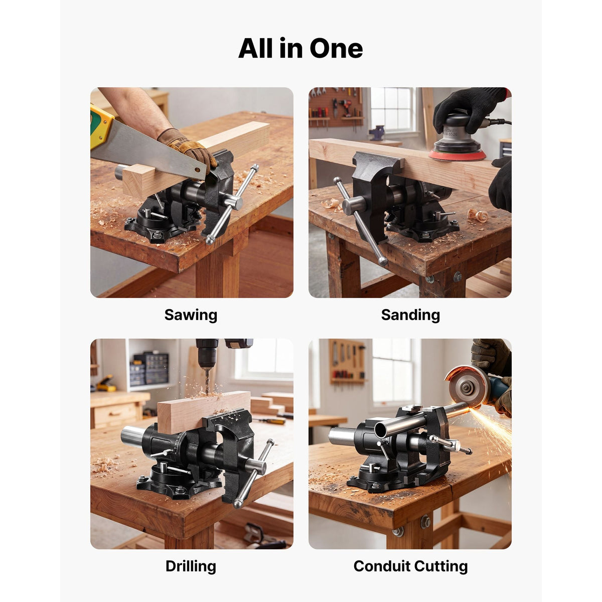 Heavy Duty Bench Vise, 5.5" Jaw Width, Double Swivel Rotating Multi-Purpose Bench Vise, with 360° Locking Swivel Base and Head, 2.76" Throat Depth, 5" Max Jaw Opening, for Drilling Pipe Cutting