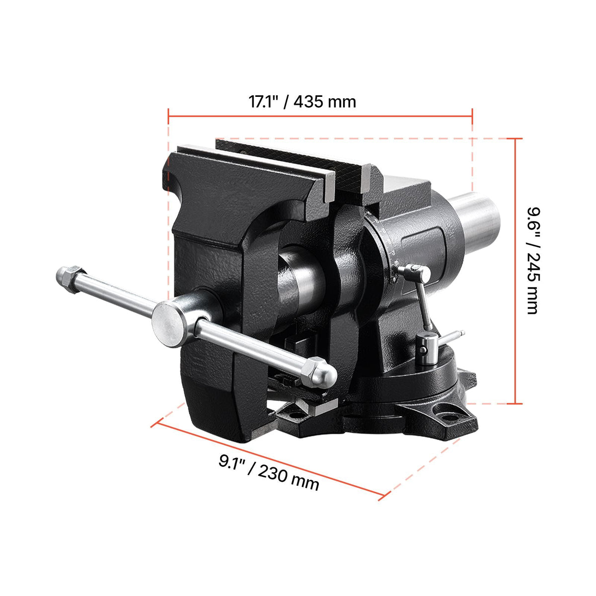 Heavy Duty Bench Vise, 5.5" Jaw Width, Double Swivel Rotating Multi-Purpose Bench Vise, with 360° Locking Swivel Base and Head, 2.76" Throat Depth, 5" Max Jaw Opening, for Drilling Pipe Cutting