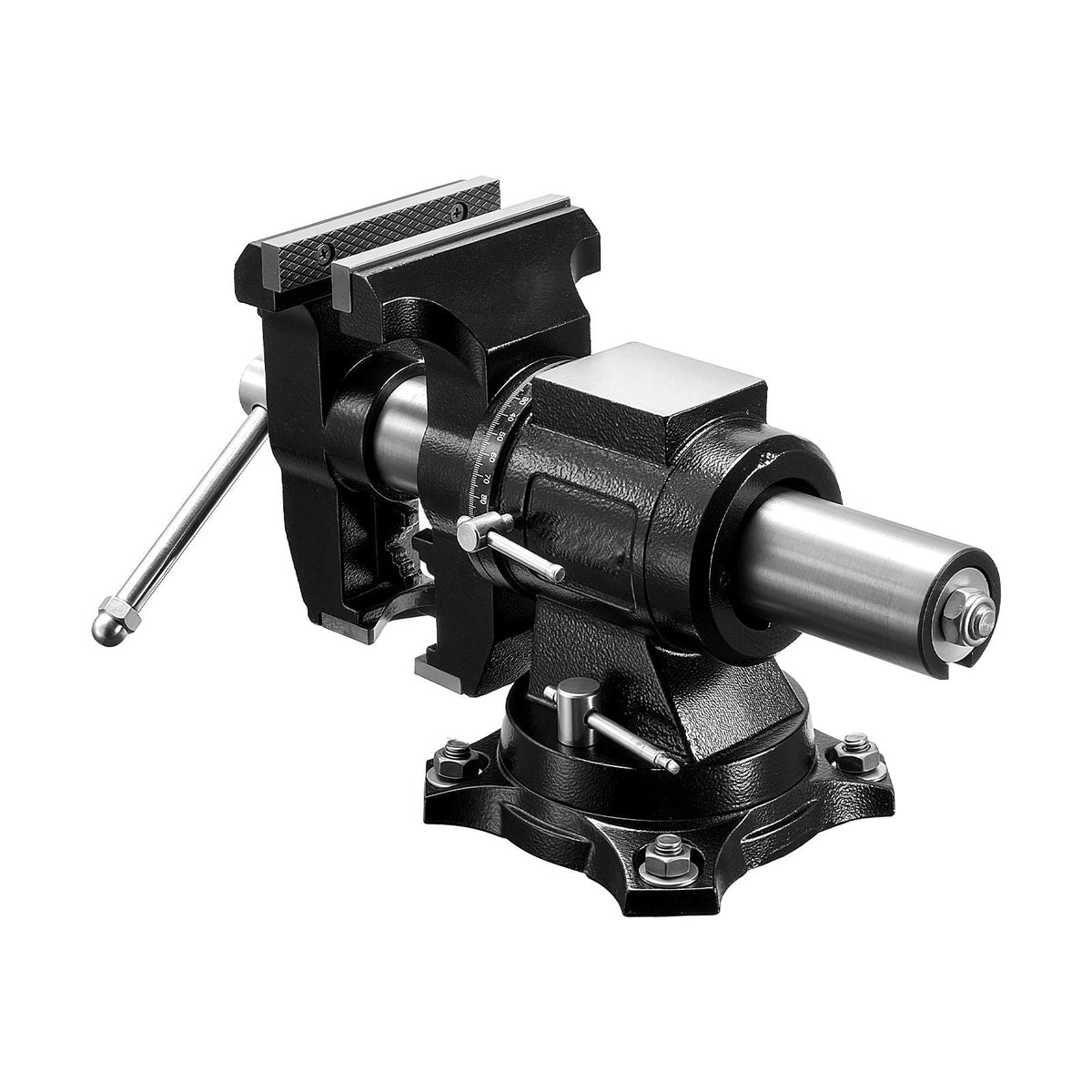 Heavy Duty Bench Vise, 5.5" Jaw Width, Double Swivel Rotating Multi-Purpose Bench Vise, with 360° Locking Swivel Base and Head, 2.76" Throat Depth, 5" Max Jaw Opening, for Drilling Pipe Cutting
