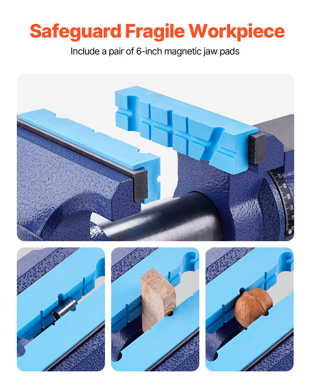 Heavy Duty Bench Vise, 6-1/2" Jaw Width, 5" Max Jaw Opening Multi-Purpose Ductile Iron Bench Vise with Anvil, 360° Swivel Base Head, 3" Throat, 5620 lbs Clamp Force