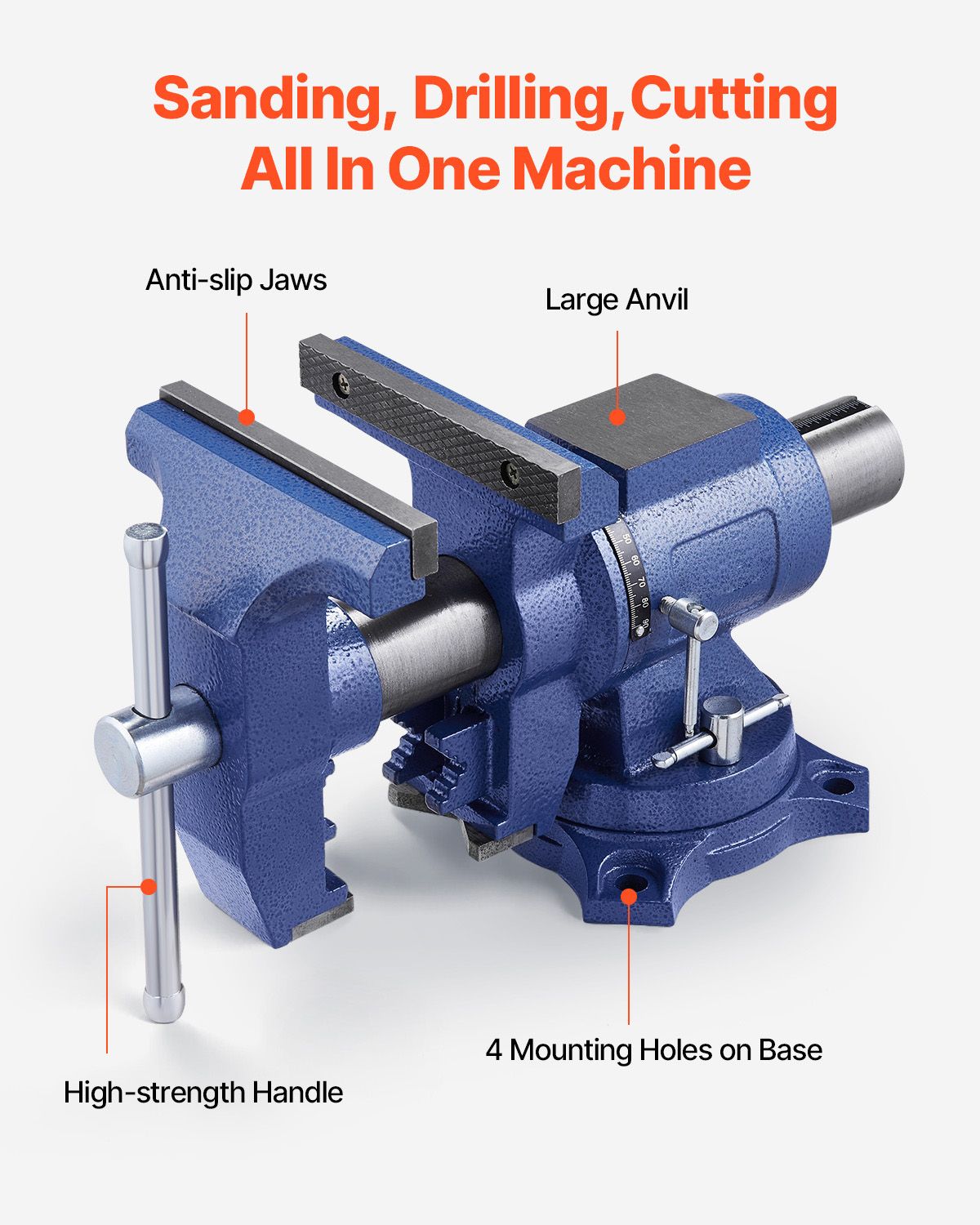 Heavy Duty Bench Vise, 6-1/2" Jaw Width, 5" Max Jaw Opening Multi-Purpose Ductile Iron Bench Vise with Anvil, 360° Swivel Base Head, 3" Throat, 5620 lbs Clamp Force