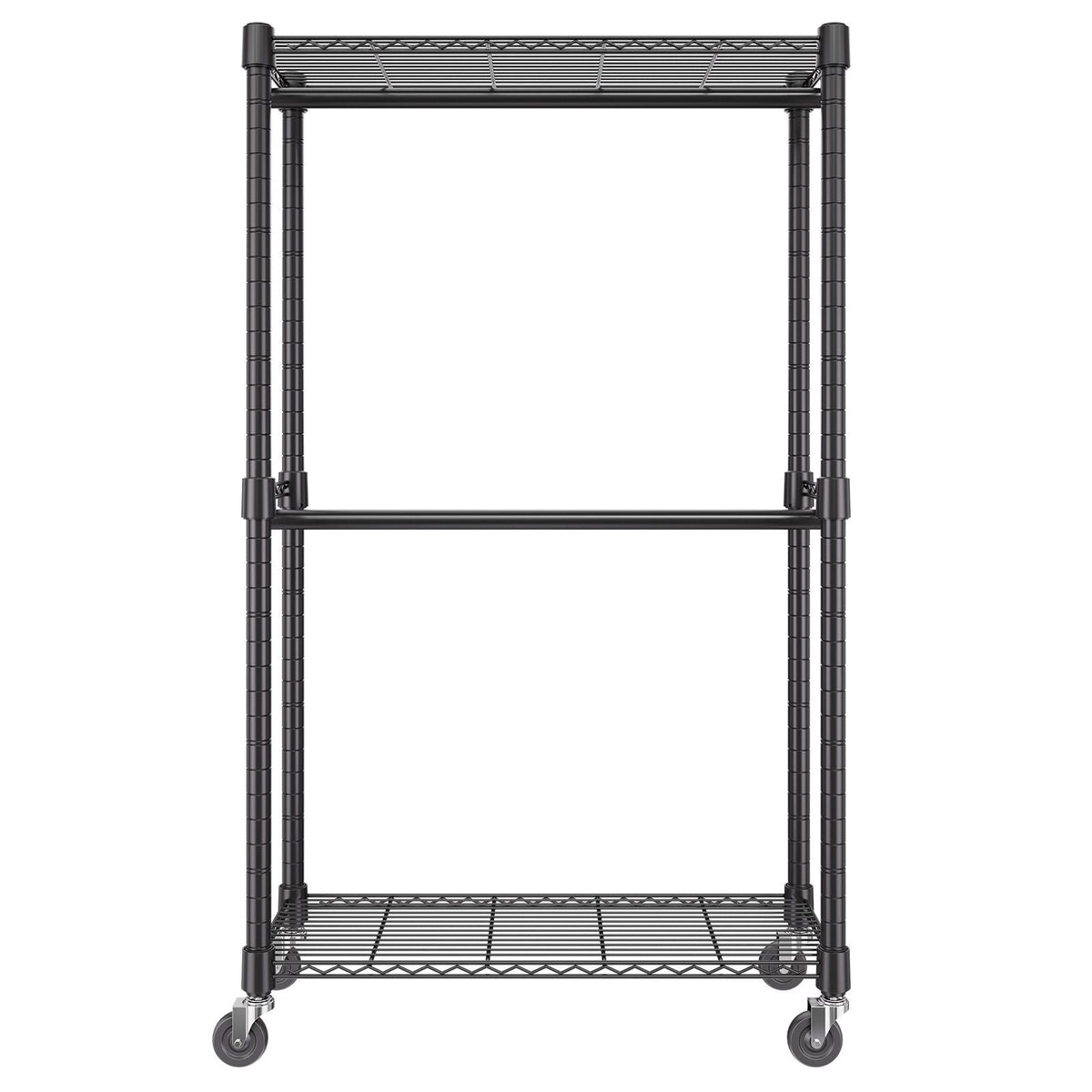 Heavy Duty Clothes Rack, Double Hanging Rods Clothing Garment Rack with Bottom and Top Storage Tier, Rolling Clothing Rack for Hanging Clothes, 1'' Diameter Thicken Steel Tube Hold Up to 300Lbs