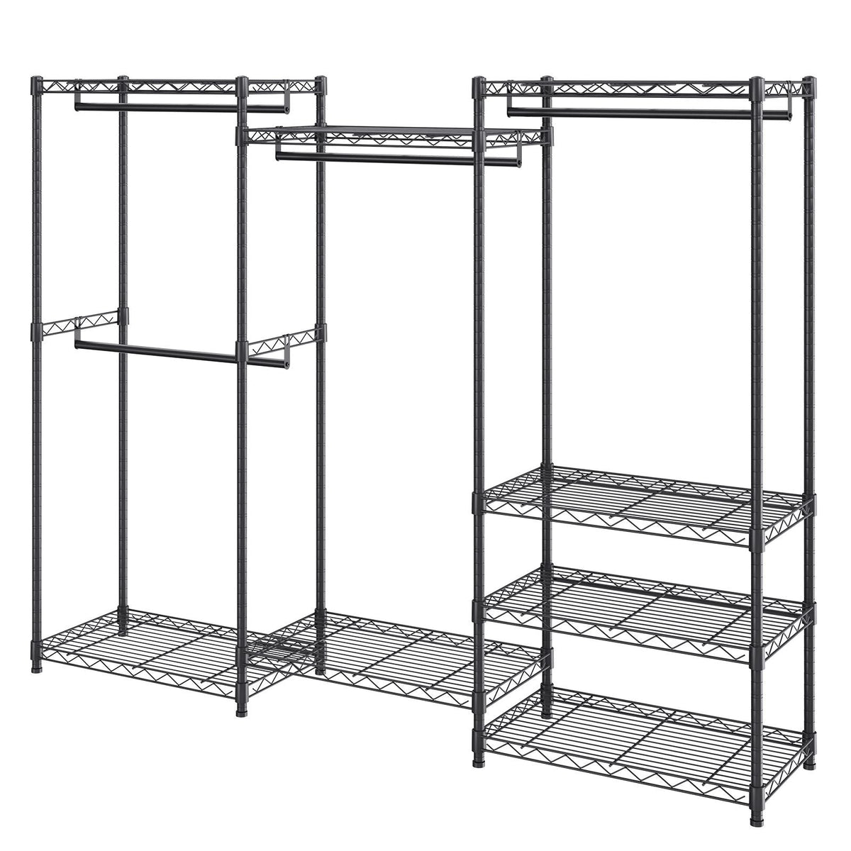Heavy Duty Clothes Rack, Rolling Clothing Garment Rack with 4 Hang Rods & 8 Storage Tiers, Adjustable Custom Closet Rack, Freestanding Wardrobe for Hanging Clothes, 800 lbs Load Capacity