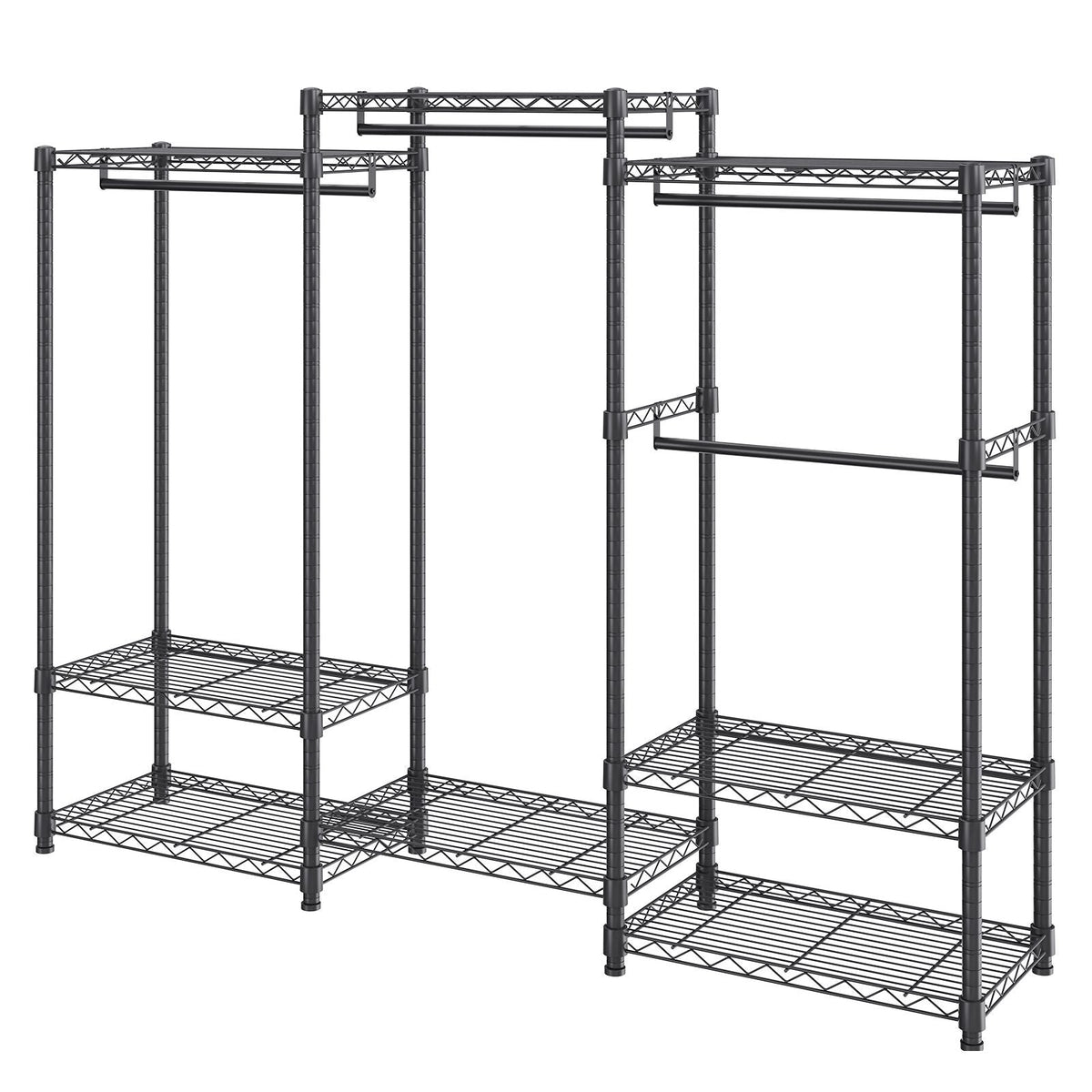 Heavy Duty Clothes Rack, Rolling Clothing Garment Rack with 4 Hang Rods & 8 Storage Tiers, Adjustable Custom Closet Rack, Freestanding Wardrobe for Hanging Clothes, 800 lbs Load Capacity