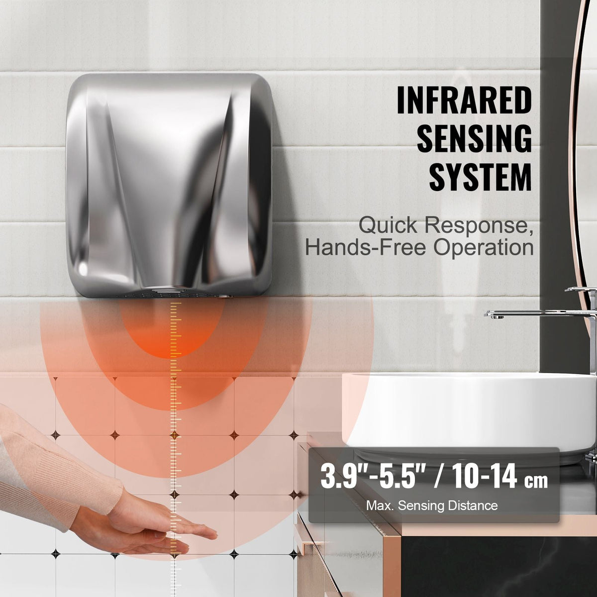 Heavy Duty Commercial Hand Dryer, 1300W Automatic High Speed Stainless Steel Warm Wind Hand Blower, 120V Plug In/Hardwired Two Power Options, Compliant for Industry Business Restrooms