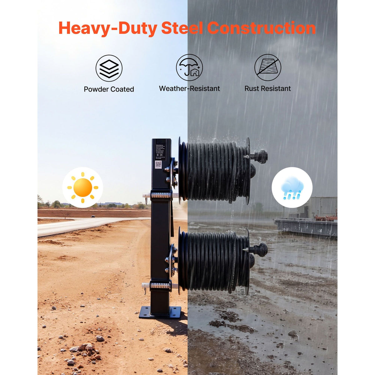 Heavy Duty Double Welding Cable Reel, Welding Cable Lead Reels for 150FT 1/0 & 125FT 2/0 Cable, Powder-Coated Steel Reel with Locking Pin for Service Trucks, Fleet Maintenance, Jobsites