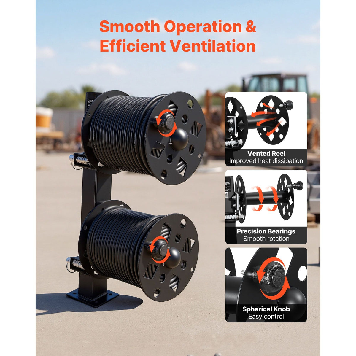 Heavy Duty Double Welding Cable Reel, Welding Cable Lead Reels for 150FT 1/0 & 125FT 2/0 Cable, Powder-Coated Steel Reel with Locking Pin for Service Trucks, Fleet Maintenance, Jobsites