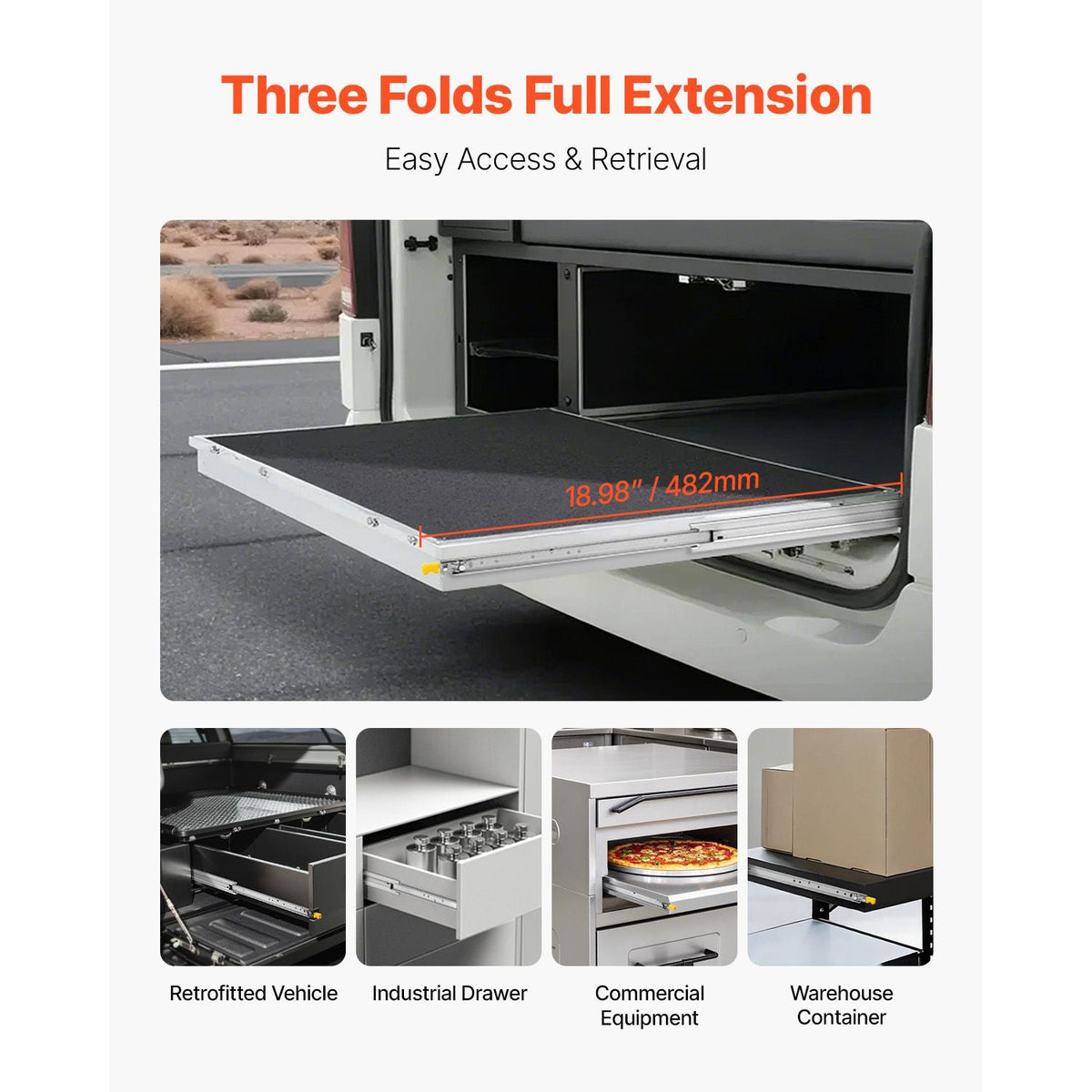 Heavy Duty Drawer Slides 18inch, 1 Pair Locking Drawer Slides 250lbs Load Capacity, Side Mount Ball Bearing, 3-Fold Full Extension