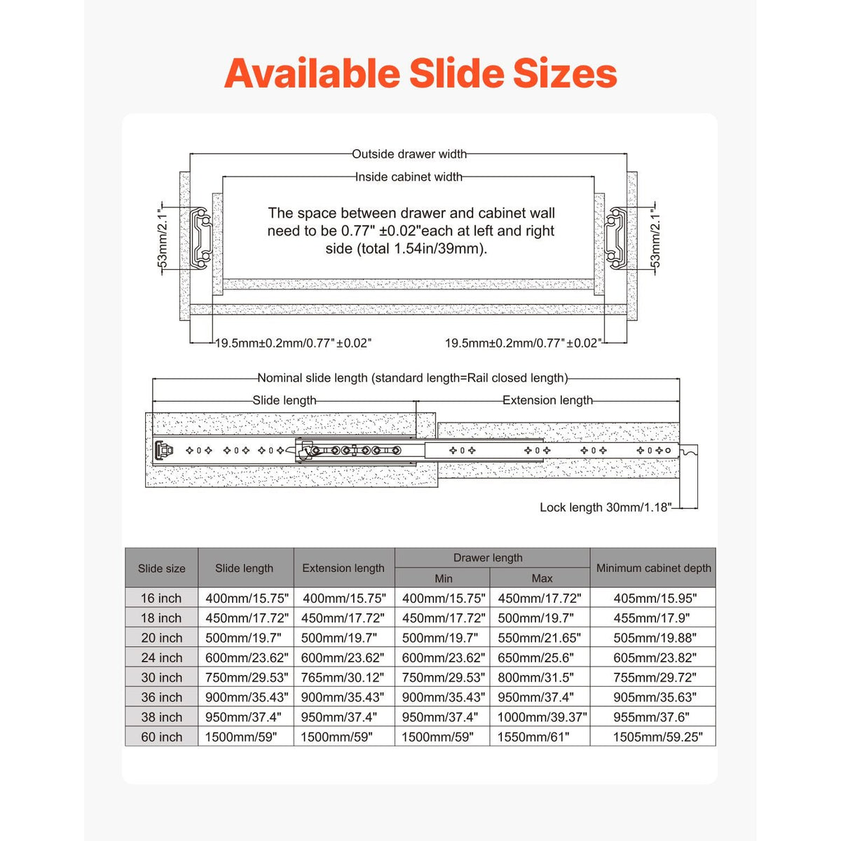 Heavy Duty Drawer Slides 18inch, 1 Pair Locking Drawer Slides 250lbs Load Capacity, Side Mount Ball Bearing, 3-Fold Full Extension
