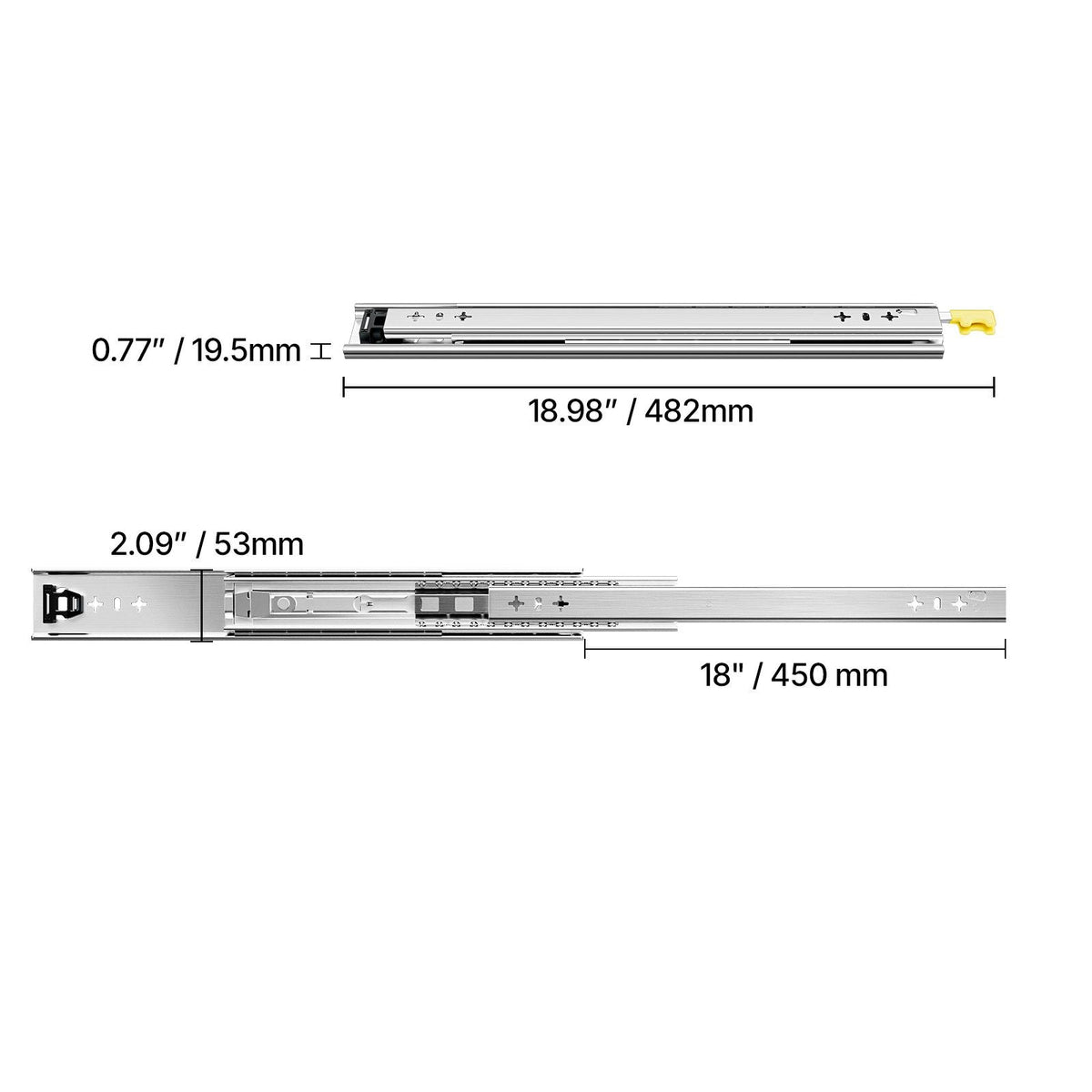Heavy Duty Drawer Slides 18inch, 1 Pair Locking Drawer Slides 250lbs Load Capacity, Side Mount Ball Bearing, 3-Fold Full Extension