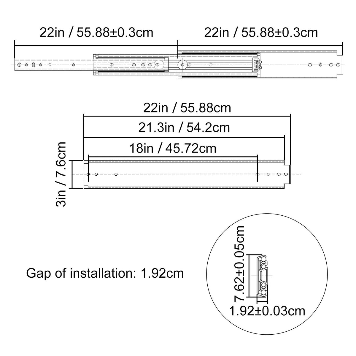 Heavy Duty Drawer Slides 22" Length, Locking Drawer Slides 500lbs Load Capacity Full Extension Drawer Slide 1 Pair Side Mount Ball Bearing Drawer Glides Cabinet Industrial Shelf