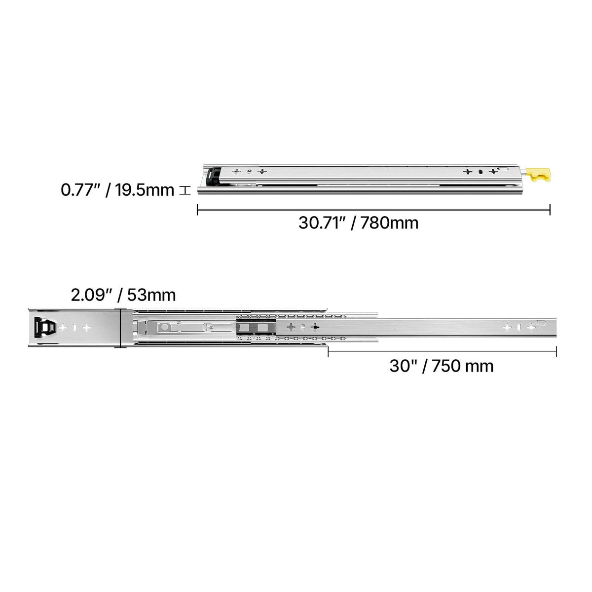 Heavy Duty Drawer Slides 30inch, 1 Pair Locking Drawer Slides 250lbs Load Capacity, Side Mount Ball Bearing, 3-Fold Full Extension