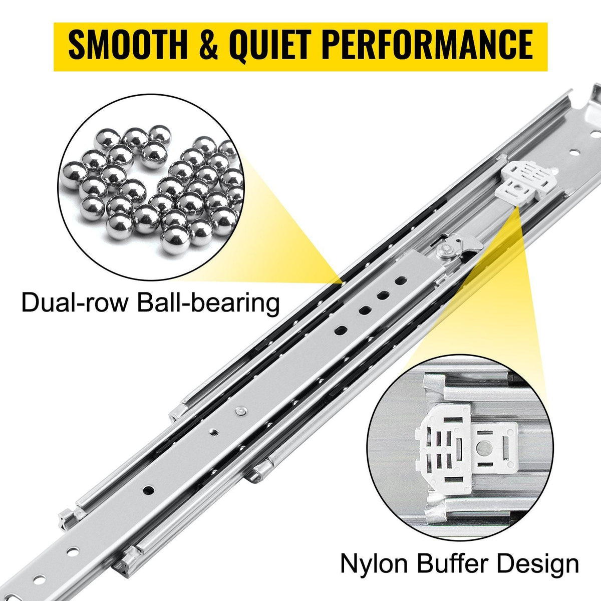 Heavy Duty Drawer Slides 36\" Length, Locking Drawer Slides 500lbs Load Capacity Long Full Extension Drawer Slide 1 Pair Side Mount Ball Bearing Drawer Glides Push to Open Drawer Runners Rail