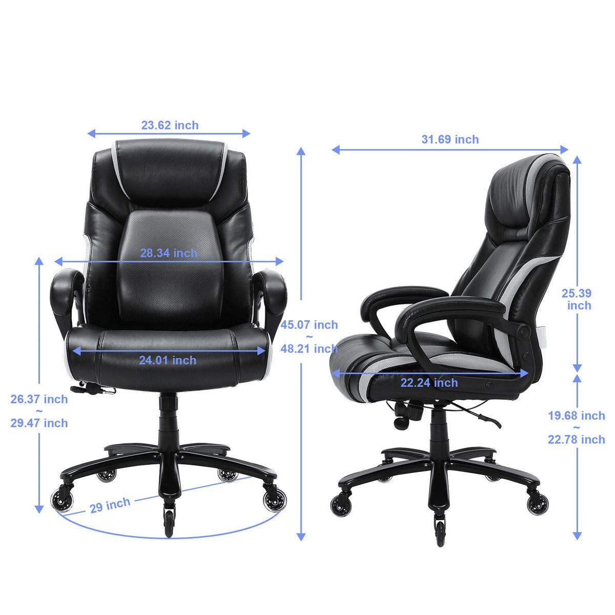 Heavy Duty Executive Office Chair with Cutting-edge Adjustable Lumbar Support for Long Hours, Big and Tall 400lbs Office Chair, Wide Thick Padded Strong Metal Base Quiet Wheels