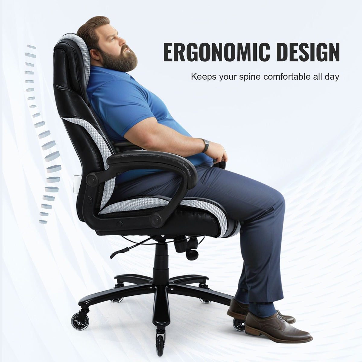 Heavy Duty Executive Office Chair with Cutting-edge Adjustable Lumbar Support for Long Hours, Big and Tall 400lbs Office Chair, Wide Thick Padded Strong Metal Base Quiet Wheels