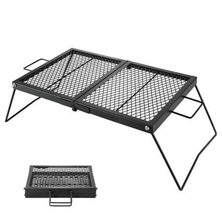 Heavy Duty Folding Campfire Grill, 24" Portable Camping Grill Grate, Sturdy Steel Mesh, Compact Equipment Over Fire Pit, with Legs and Handle, Grilling Rack for Outdoor Open Flame Cooking, Black