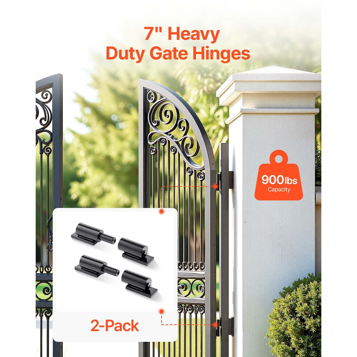 Heavy Duty Gate Hinges, 2-Pack 7-Inch Barrel Gate Hinge, Weld On Hinges 900 lbs Load Capacity for Swing Trailer Gates, Grease Zerk Fitting & Internal Ball Bearings for Smooth Operation